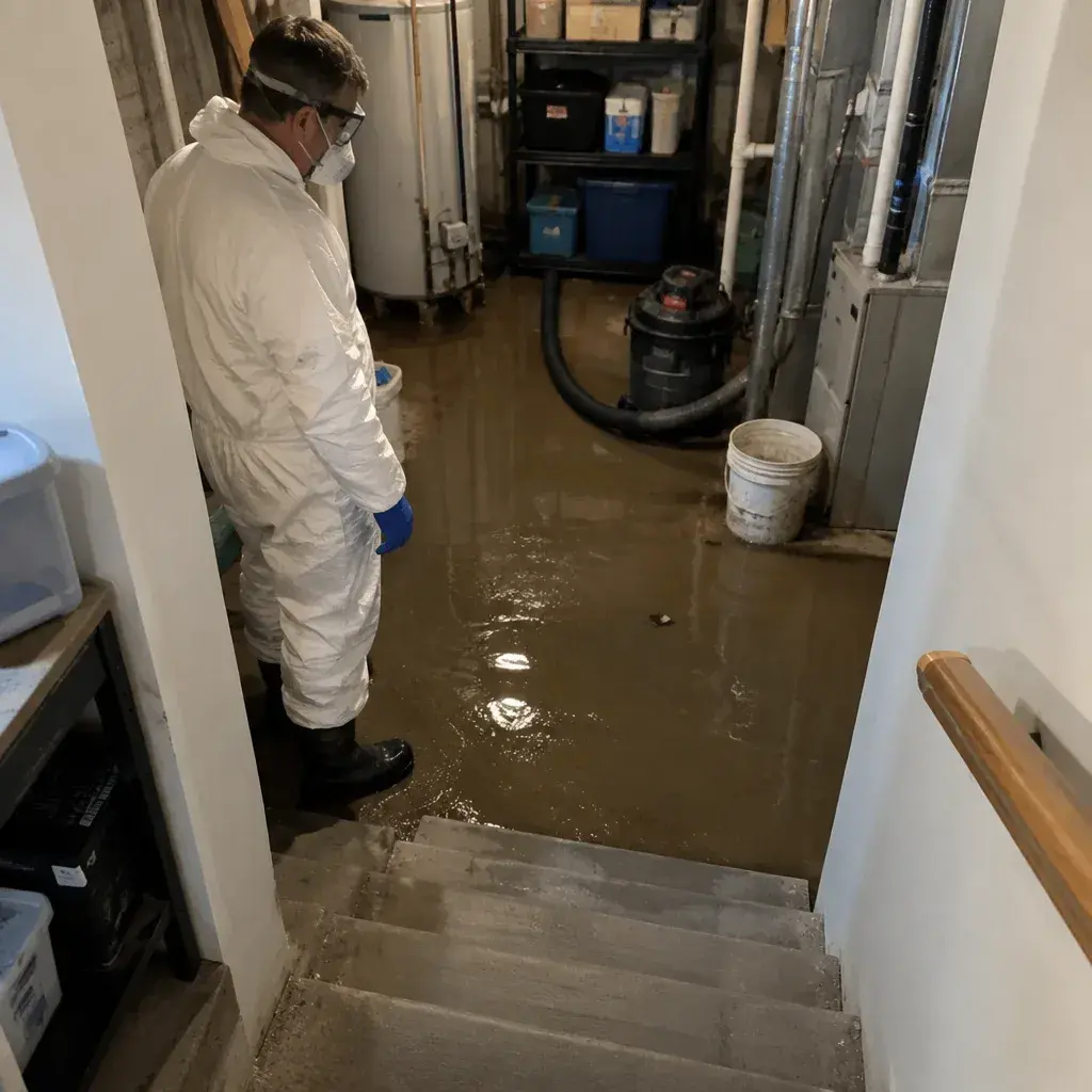 Sewer backup cleanup being performed at a home in Minnesota