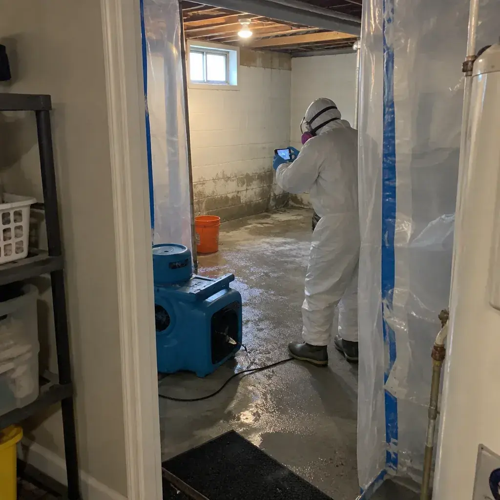 A sewer backup and cleanup in Minnesota being checked over